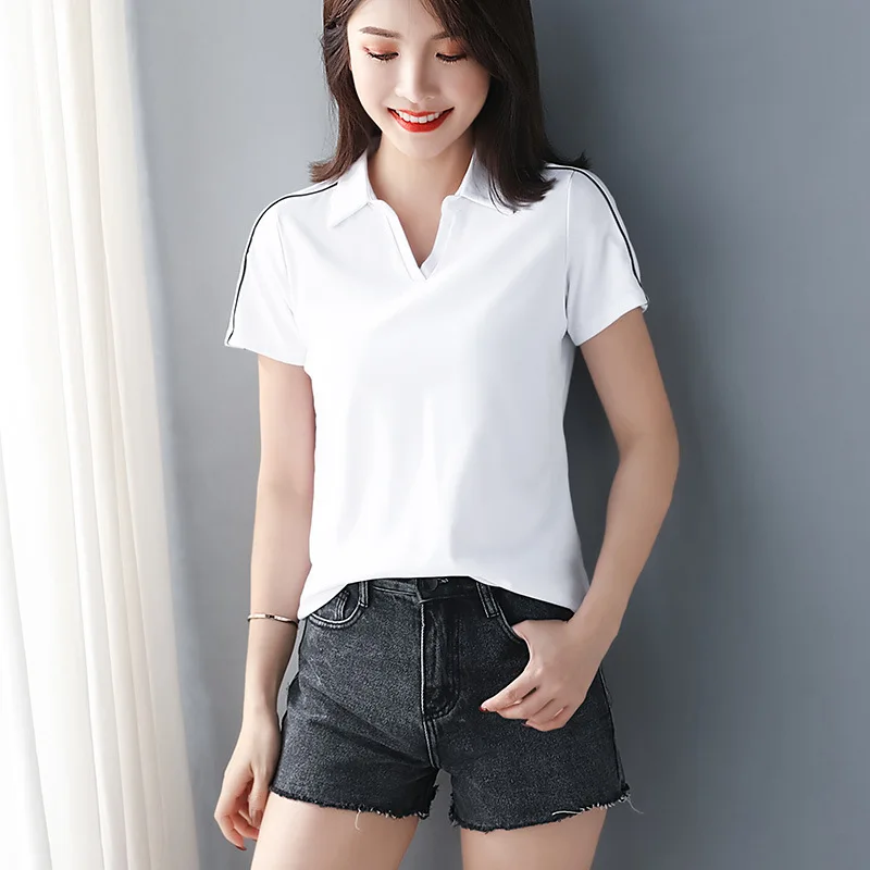Women Summer T-shirt Cotton Short Sleeve Woman's POLO-SHIRT Black White Casual Lady Clothings Basic Tops
Women Summer T-shirt Cotton Short Sleeve Woman's POLO-SHIRT Black White Casual Lady Clothings Basic Tops