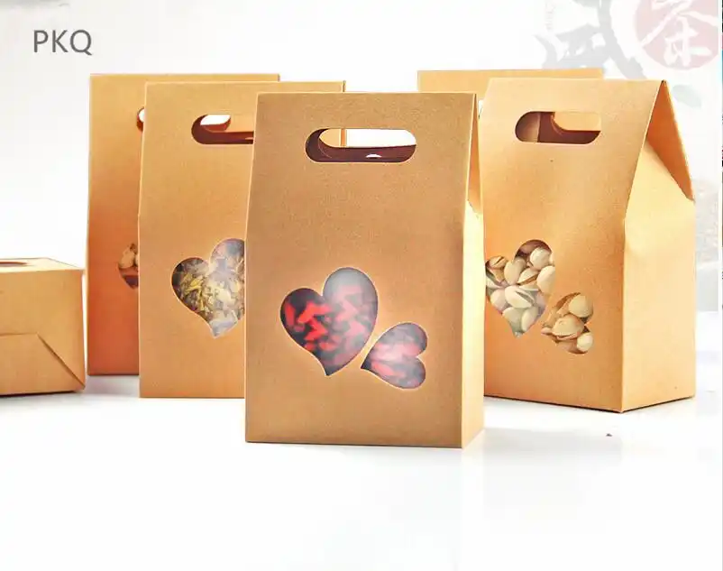 window for gift present packaging box handle bag kraft paper box