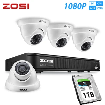 

ZOSI 4 Channel FULL 1080P HD-TVI Recorder Case DVR Kit CCTV System with 2MP IR Filter Outdoor Nightvision Dome Video Camera