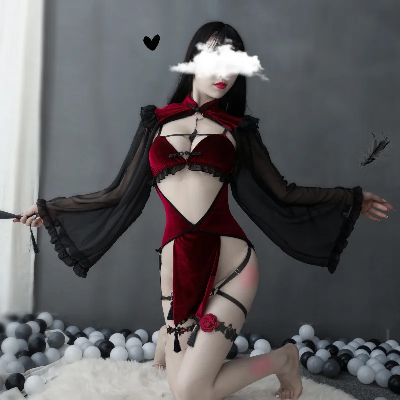 Retro Red Velvet Dark Magic Battle Suit Punk Gothic Style Maid Temptation Evil Demon Open Crotch Cosplay Backless Sexy Lingerie 
Retro Red Velvet Dark Magic Battle Suit Punk Gothic Style Maid Temptation Evil Demon Open Crotch Cosplay Backless Sexy Lingerie