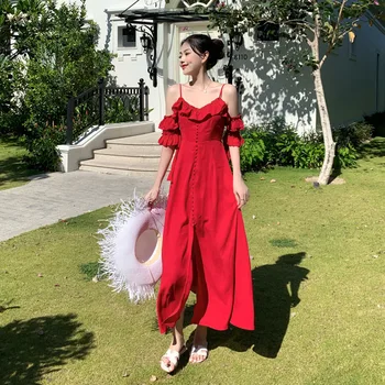 Red dress 2020 new summer Thailand vacation halter strap beach skirt female Maldives long dress
Red dress 2020 new summer Thailand vacation halter strap beach skirt female Maldives long dress