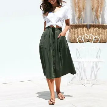Casual Women's High Waist Elastic Skirt Front Button Down Pockets A-Line Midi Skirts Pockets Skirts
Casual Women's High Waist Elastic Skirt Front Button Down Pockets A-Line Midi Skirts Pockets Skirts