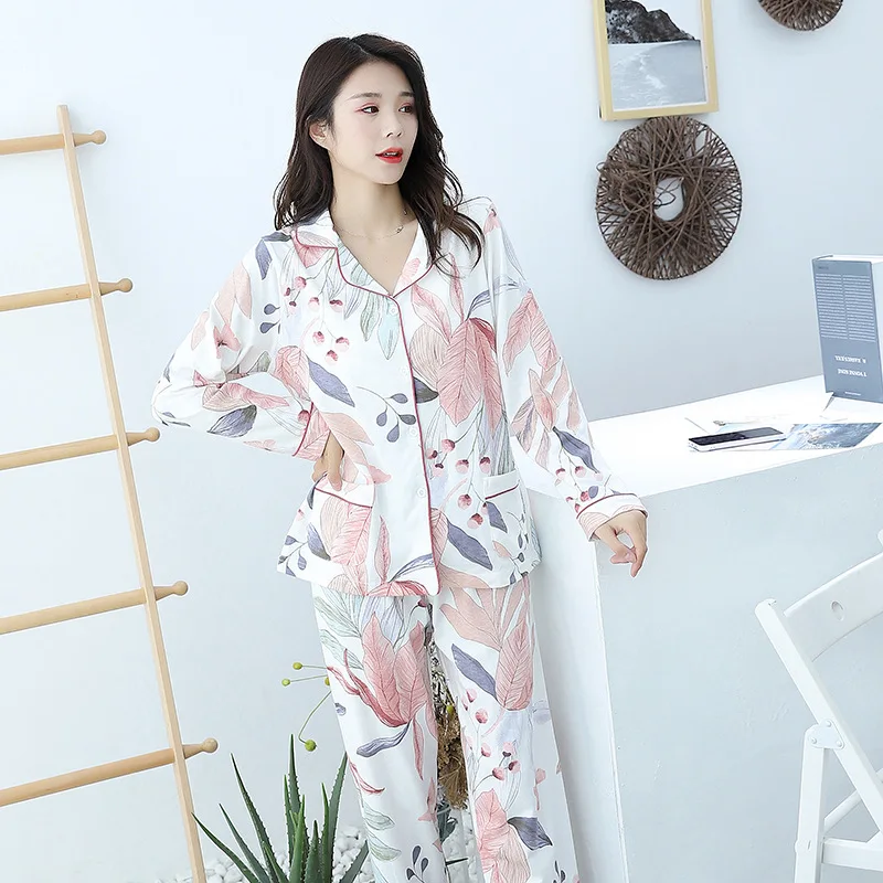 Autumn New Ladies Pajamas Set Floral Printed Full Cotton Fresh Style Sleepwear Set Women Turn-down Collar Female Casual Homewear
Autumn New Ladies Pajamas Set Floral Printed Full Cotton Fresh Style Sleepwear Set Women Turn-down Collar Female Casual Homewear