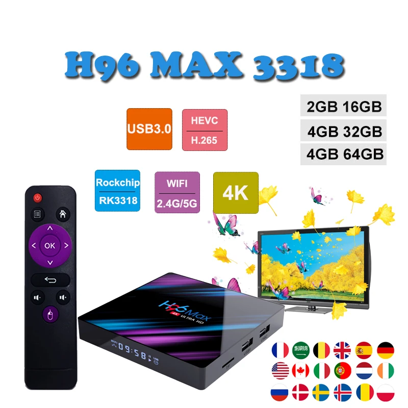 Box android tv H96max Rockchip rk 3318 Support iptv subscription france m3u for Smart TV Set Top Box Bluetooth4.0 USB 3.0
Box android tv H96max Rockchip rk 3318 Support iptv subscription france m3u for Smart TV Set Top Box Bluetooth4.0 USB 3.0