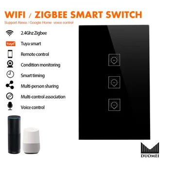 US standard 3 Gang Zigbee Smart Light Switch Touch Panel Voice Control Wireless Wall Switches Remote with Alexa Google Home 
US standard 3 Gang Zigbee Smart Light Switch Touch Panel Voice Control Wireless Wall Switches Remote with Alexa Google Home