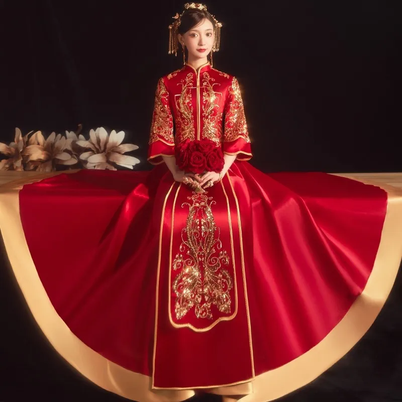 Oversize 9XL Chinese Style Bride Wedding Dress Exquisite Sequin Embroidery Cheongsam Marriage Suit Oriental Vintage Qipao
Oversize 9XL Chinese Style Bride Wedding Dress Exquisite Sequin Embroidery Cheongsam Marriage Suit Oriental Vintage Qipao