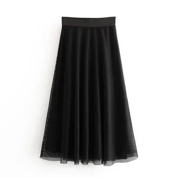 2020 spring women's new retro high waist elastic waist lined skirt is thin black temperament mesh Midi long skirt
2020 spring women's new retro high waist elastic waist lined skirt is thin black temperament mesh Midi long skirt