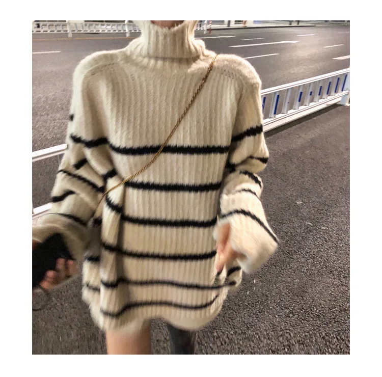 2019 New Pullover Sweaters Slouchy Wind Stripe Medium Length High Neck Knitwear Loose Autumn and Winter Wear Clothes Women
2019 New Pullover Sweaters Slouchy Wind Stripe Medium Length High Neck Knitwear Loose Autumn and Winter Wear Clothes Women