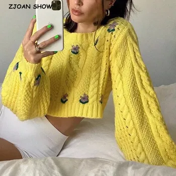 Women French Knitting Twist Flower Embroidery Sweater Vintage Short Pullover Knitwear Long Puff sleeve Jumper Tops
Women French Knitting Twist Flower Embroidery Sweater Vintage Short Pullover Knitwear Long Puff sleeve Jumper Tops