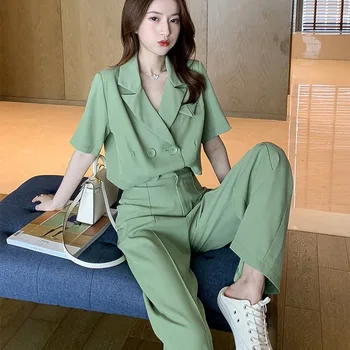 2020 New Summer Two Piece Set Vintage Women Double Breasted Short-sleeve T Shirts + Tiktok Preppy Casual Wide Leg Pants Suit
2020 New Summer Two Piece Set Vintage Women Double Breasted Short-sleeve T Shirts + Tiktok Preppy Casual Wide Leg Pants Suit