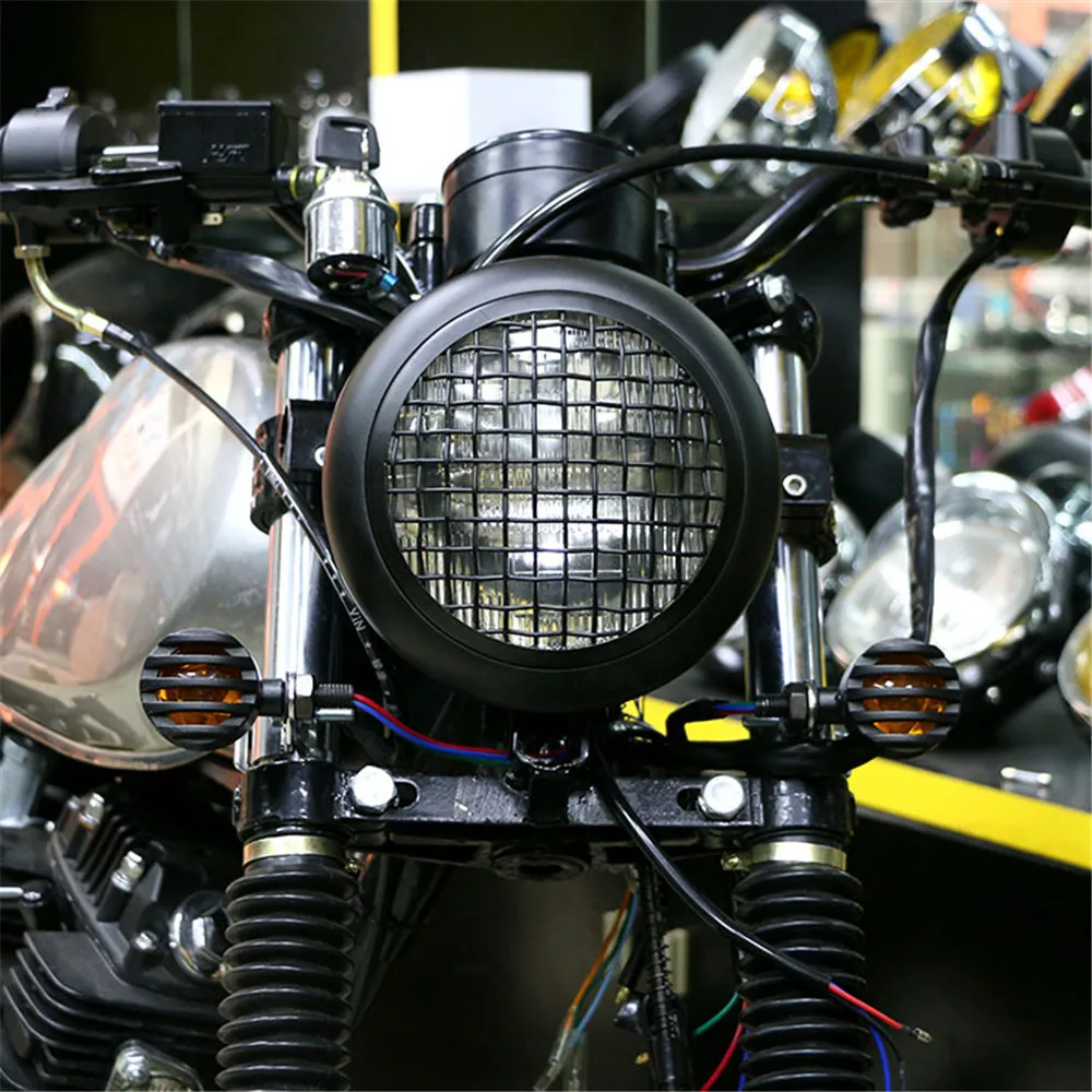 Черный гриль Ретро фара мотоцикла передняя универсальная для Honda Yamaha Suzuki Harley Cafe