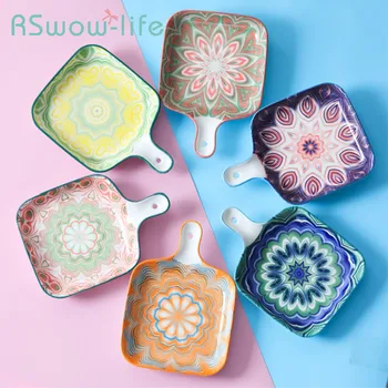 Bohemian Style Single Handle Square Baking Tray Creative Ceramic Plate Household Dishes For Kitchen Utensils
Bohemian Style Single Handle Square Baking Tray Creative Ceramic Plate Household Dishes For Kitchen Utensils