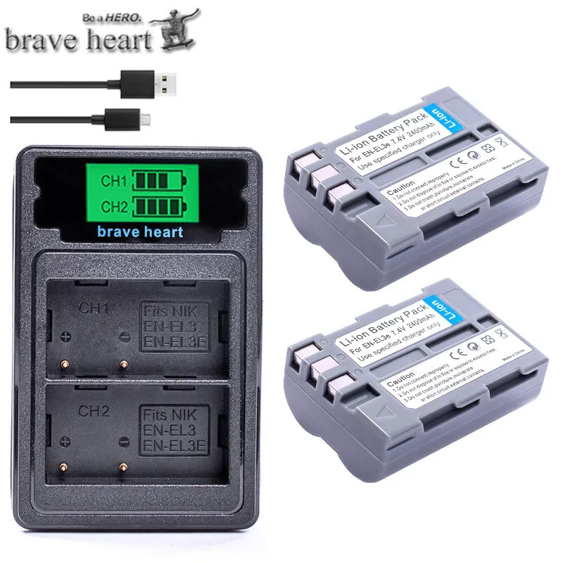 High quality 2PCS EN-EL3e EL3e 7.4V 2400mAh Camera Battery For Nikon ENEL3E EN EL3E D30 D50 D70 D90 D70S D300 camera accessories |