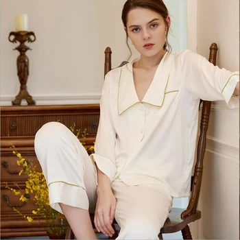 Vintage Shirt Collar Women Silk Pajamas Spring French Style Full Sleeves Home Wear Fashion Cardigan Sleep Shirt Long Sleep Pants
Vintage Shirt Collar Women Silk Pajamas Spring French Style Full Sleeves Home Wear Fashion Cardigan Sleep Shirt Long Sleep Pants
