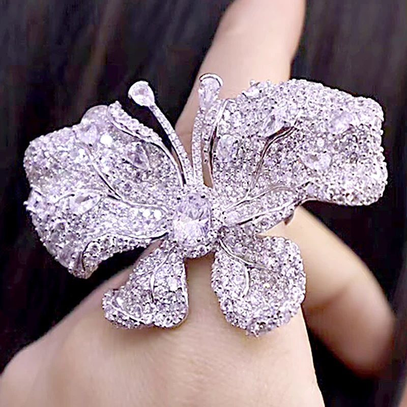 New Style 925 Sterling Silver Fashion White Big Butterfly Full Zircon Ring For Ladies Party
New Style 925 Sterling Silver Fashion White Big Butterfly Full Zircon Ring For Ladies Party