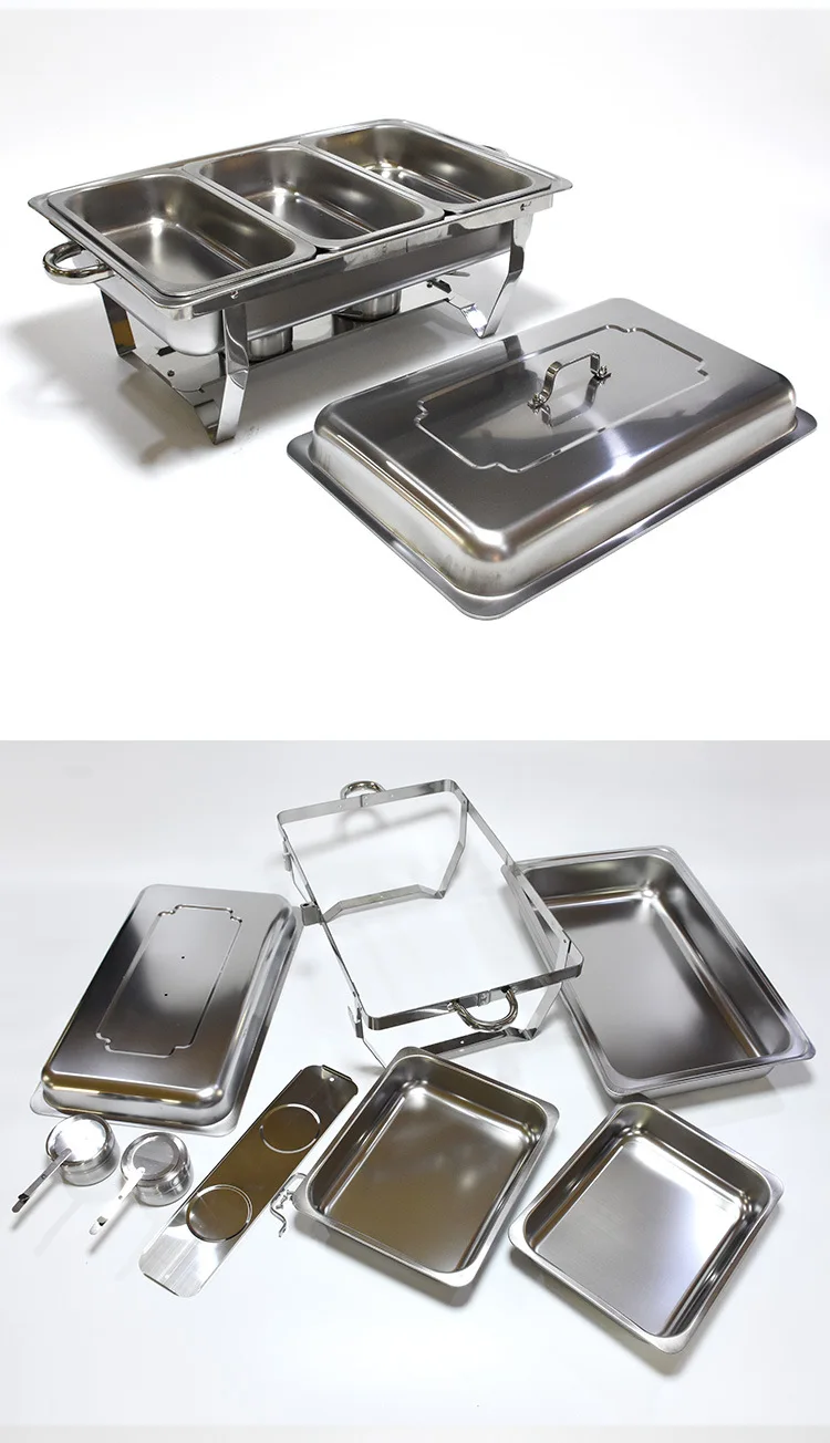 Generic 11L Foldable Stainless Steel Square Stove Dish Container Food Warmer For Catering Buffet