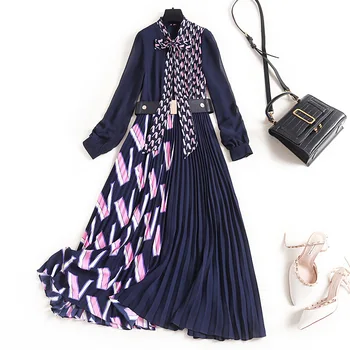 2020 Spring Europe Fashion Plus Size Bow Collar Contrast Geometric Printed Long Sleeves Belt Striped Chiffon Maxi Dress Women
2020 Spring Europe Fashion Plus Size Bow Collar Contrast Geometric Printed Long Sleeves Belt Striped Chiffon Maxi Dress Women