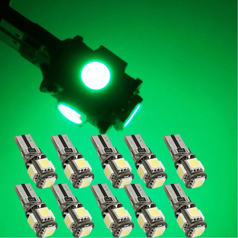 

10Pcs Green T10 W5W 5050 5SMD LED Canbus Error Free Bulbs For 192 168 194 Clearance Lamps License Plate Lights 12V