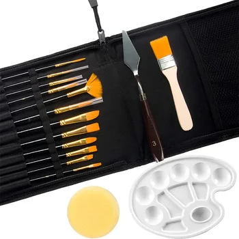 16 Pcs Paint Brushes Set 12 Sizes Painting Brush with Palette Knife, Sponge and Oil Tray for Acrylic, Watercolor 
16 Pcs Paint Brushes Set 12 Sizes Painting Brush with Palette Knife, Sponge and Oil Tray for Acrylic, Watercolor