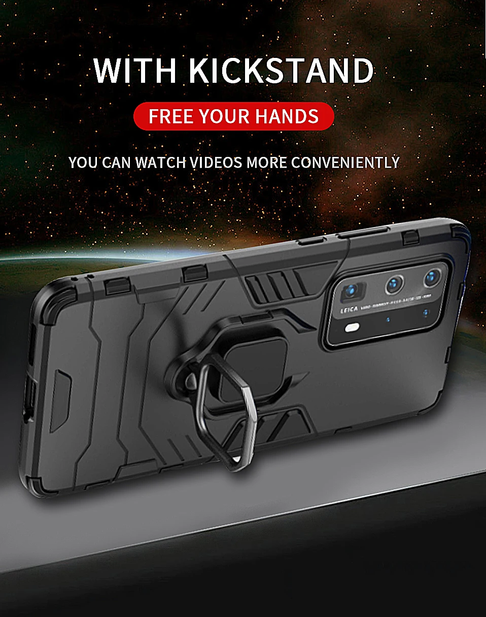 Luxury Armor Cover Phone Case For Huawei P40 Lite E y6 y7 2019 Honor 8i 10i 20i 8S 20 Pro Nova 5 Car Stand Ring Holder Back Case (5)