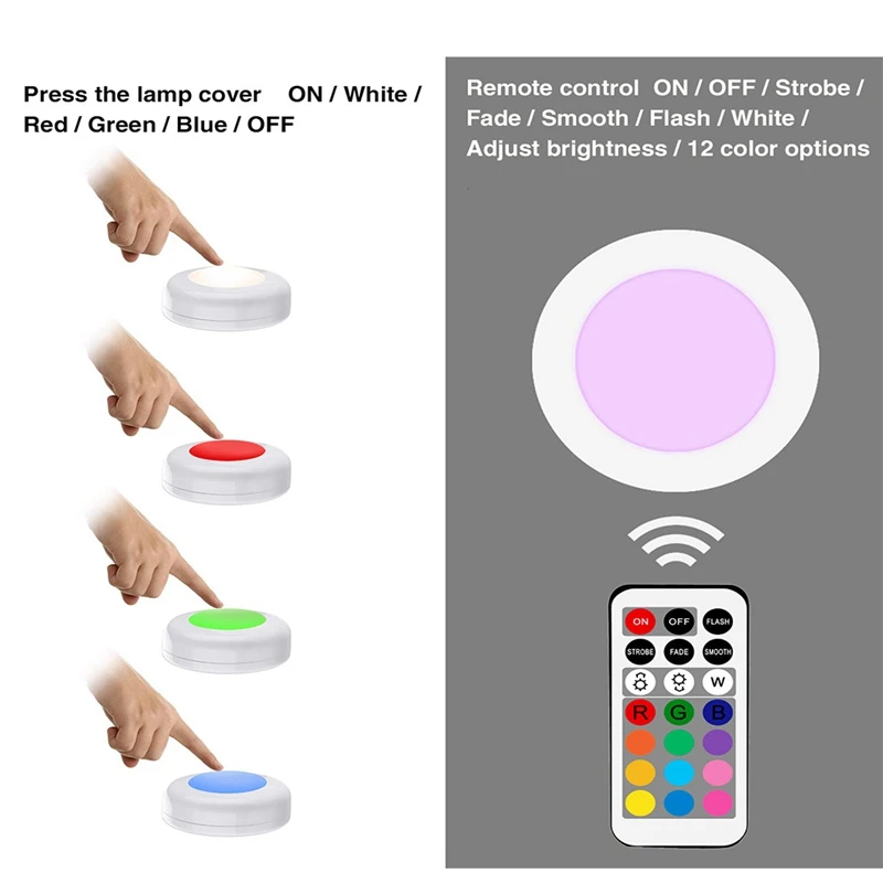 Dimmable RGB LED Lights Kitchen Lamp Touch Sensor Wardrobe/Closet/Cabinet Night Light Puck Light with Remote Controller 12 Color
Dimmable RGB LED Lights Kitchen Lamp Touch Sensor Wardrobe/Closet/Cabinet Night Light Puck Light with Remote Controller 12 Color