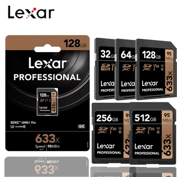 

Lexar 633X SD Memory Card 128GB 256GB 512GB Class10 V10 U3 SDHC SDXC UHS-I 95MB/s 32GB 64GB For DSLR HD 1080p 3D 4K Video Camera