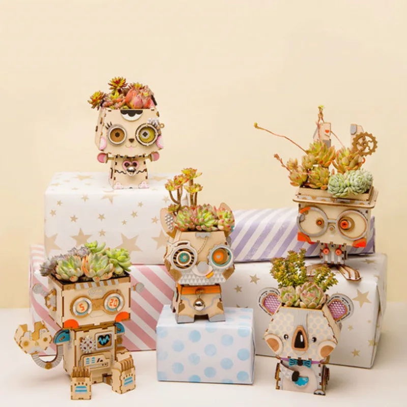New 5 Types Cute Animal Robot Flower Pot Children Adult Creative 3D Wooden Puzzle Game Models & Building Kits Toy
New 5 Types Cute Animal Robot Flower Pot Children Adult Creative 3D Wooden Puzzle Game Models & Building Kits Toy