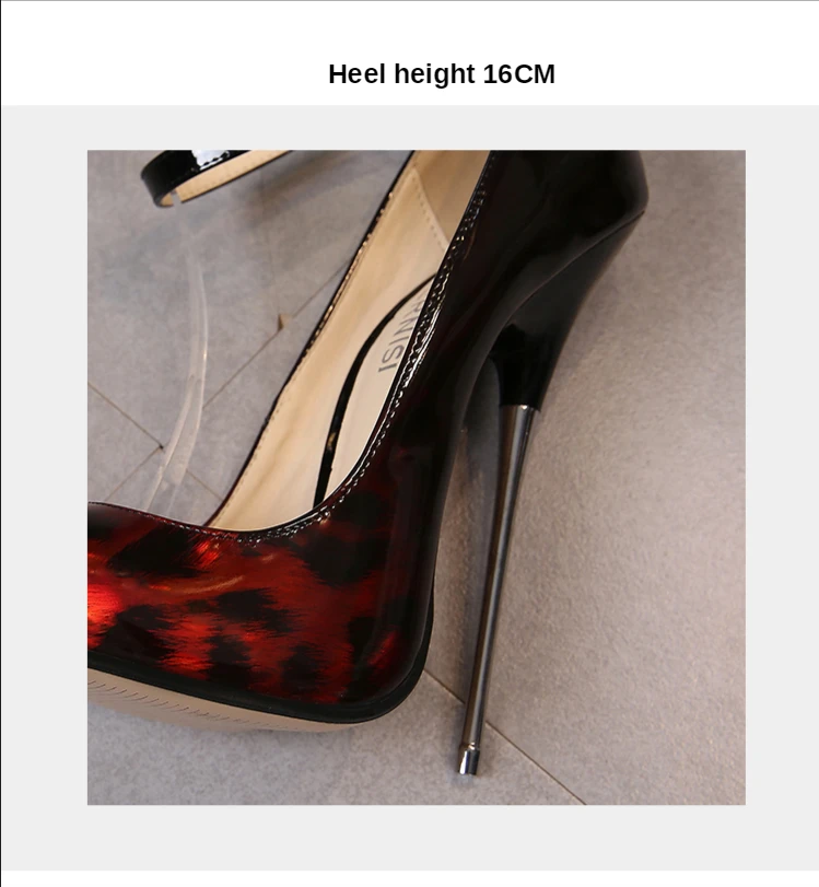 Leopard Leather Extreme High Heels 16cm Female Shoes Ankle Strap Sexy Model Small Heel Women Shoes Pumps Big Size 35-46 Leopard Leather Extreme High Heels 16cm Female Shoes Ankle Strap Sexy Model Small Heel Women Shoes Pumps Big Size 35-46