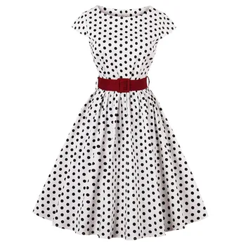 Plus Size Women Vintage Dress O Neck Cap Sleeves Belts Polka Dot Print Retro Party Dress Summer 60s Feminino Vestidos 
Plus Size Women Vintage Dress O Neck Cap Sleeves Belts Polka Dot Print Retro Party Dress Summer 60s Feminino Vestidos