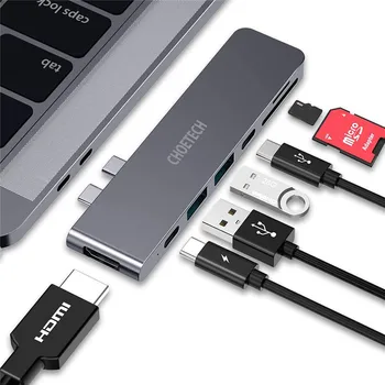 CHOETECH 7 in 1 USB C Hub Adapter with 4K HDMI,Thunderbolt 3,100W PD,2 USB 3.0 Micro SD Card Readers for MacBook Air /Pro
CHOETECH 7 in 1 USB C Hub Adapter with 4K HDMI,Thunderbolt 3,100W PD,2 USB 3.0 Micro SD Card Readers for MacBook Air /Pro