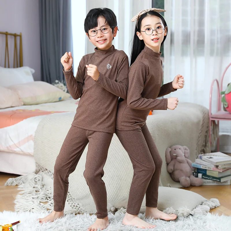 

New Solid Warm Pajamas Sets Girls Velvet Underwear Outfits Children Pyjamas 2Pcs Kids Homewear Baby Boys Cotton Sleepwear Suit