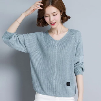 Spring V-neck Long-sleeved Sweater Female Loose Casual Solid Color Breathable Striped Knitted Sweater Women Pullover 2020 Summer
Spring V-neck Long-sleeved Sweater Female Loose Casual Solid Color Breathable Striped Knitted Sweater Women Pullover 2020 Summer