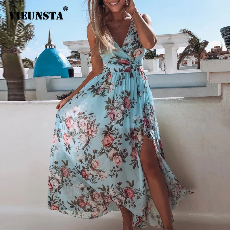 2020 Spring Summer Chiffon Dress Women Sexy Deep V-neck Floral Print Party Dress Elegant Sleeveless Split Long Dresses Vestidos
2020 Spring Summer Chiffon Dress Women Sexy Deep V-neck Floral Print Party Dress Elegant Sleeveless Split Long Dresses Vestidos