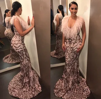 Evening dress 2020 Long for women Mermaid With Feather Sweep Train Pink Sequined Luxury Prom Party Night Gowns Elegant
Evening dress 2020 Long for women Mermaid With Feather Sweep Train Pink Sequined Luxury Prom Party Night Gowns Elegant
