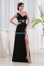 

free shipping 2015 new design graduation hot seller sexy pretty maxi one shoulder long Side of the split black prom dress