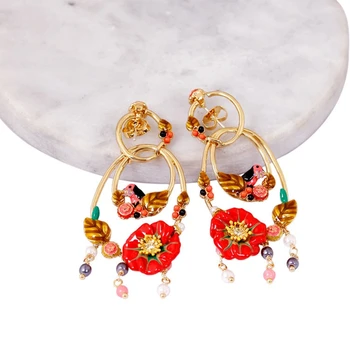 Luxury Enamel Red Flower Long Hanging Earrings Christmas Jewelry Fashion Geometric Round Circle Women Earrings Pendants EH074
Luxury Enamel Red Flower Long Hanging Earrings Christmas Jewelry Fashion Geometric Round Circle Women Earrings Pendants EH074