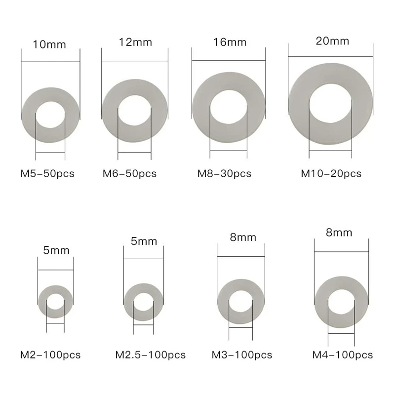 Toolly 550PCS Nylon Flat Washers for Screws Black Washers Round Assorted Washers Multiple Size Classification Kit Box M2 M2.5 M3 M4 M5 M6 M8 M10