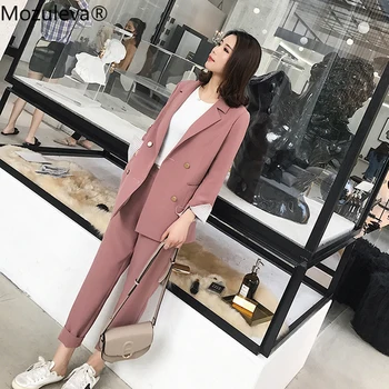 Mozuleva Striped Sleeve Double Breasted Women Pant Suits Notched Blazer & High Waist Solid OL Style Female 2 Pieces Set 2018
Mozuleva Striped Sleeve Double Breasted Women Pant Suits Notched Blazer & High Waist Solid OL Style Female 2 Pieces Set 2018