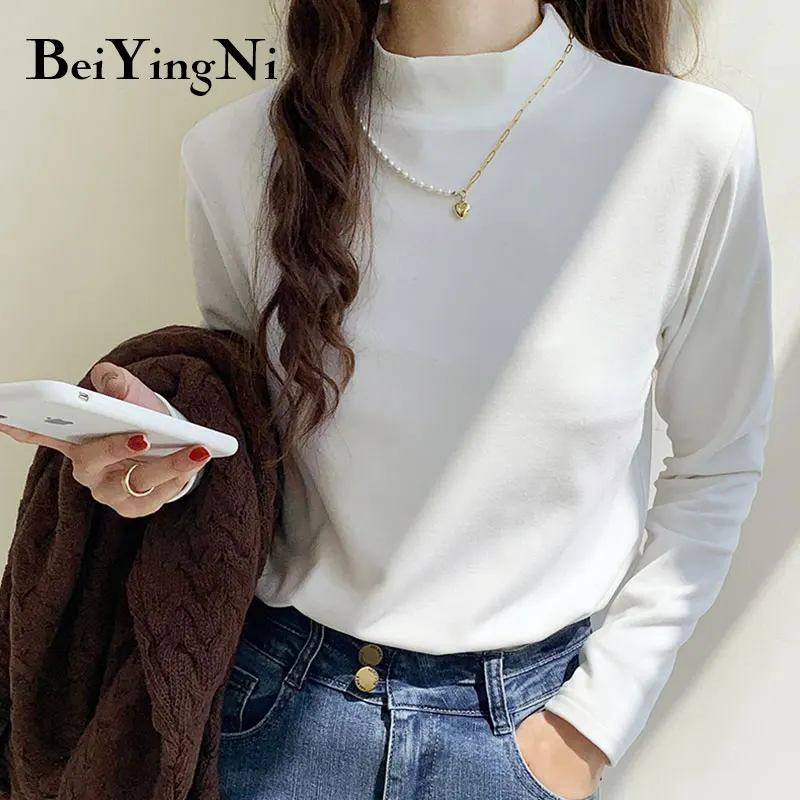 Женская Базовая Повседневная футболка Beiyingni однотонная водолазка с длинным