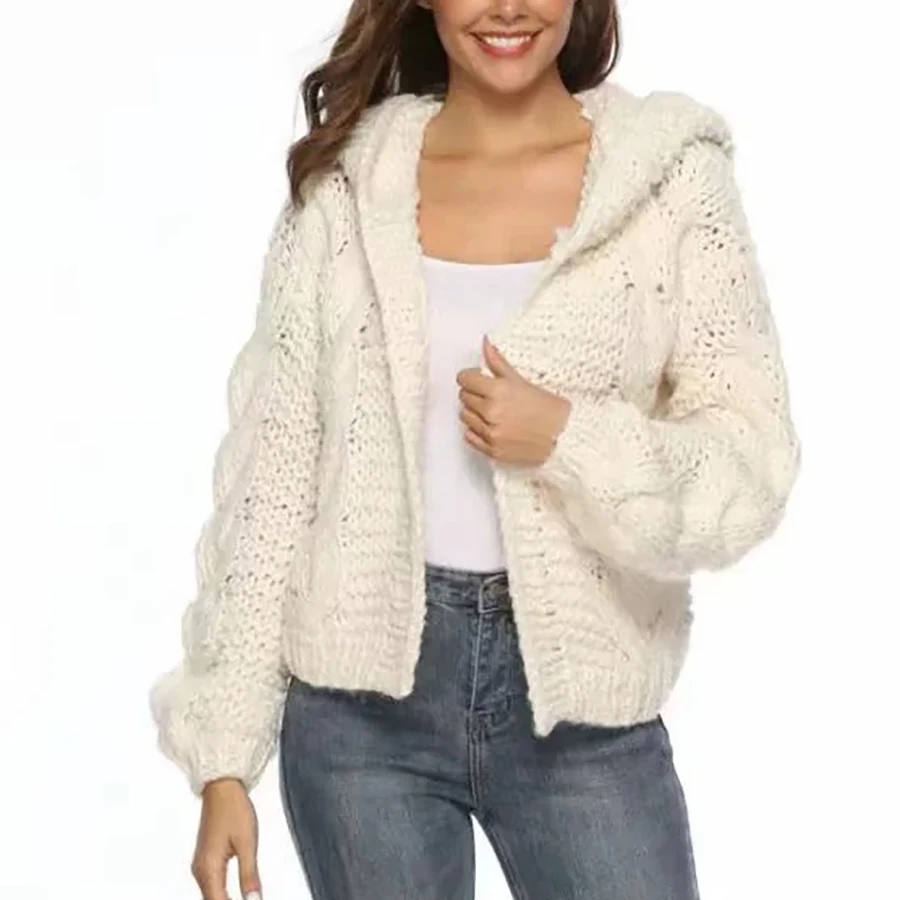 2019 Autumn Simple Solid Elegant Women Sweater Loose Hooded Casual Knitting Cardigans Sweater Criss-cross Pattern Sweater
2019 Autumn Simple Solid Elegant Women Sweater Loose Hooded Casual Knitting Cardigans Sweater Criss-cross Pattern Sweater