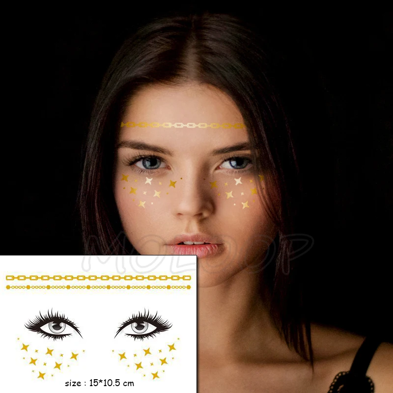 Temporary Tattoo Sticker Gold Face Totem Line Star Waterproof Freckles Makeup Stickers Eye Decal Body Art for Girl Kid 06
Temporary Tattoo Sticker Gold Face Totem Line Star Waterproof Freckles Makeup Stickers Eye Decal Body Art for Girl Kid 06