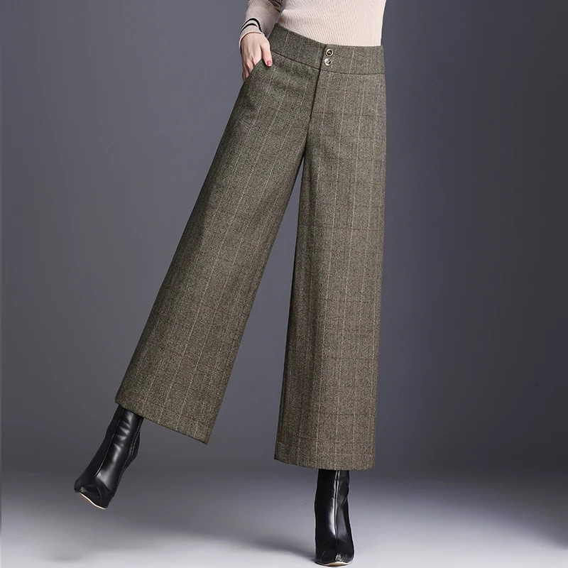 Women's woollen broad Legged Pants women's Autumn Winter High Waist Nine Point Straight Loose Thin Woolen Plaid Pants 668i
Women's woollen broad Legged Pants women's Autumn Winter High Waist Nine Point Straight Loose Thin Woolen Plaid Pants 668i