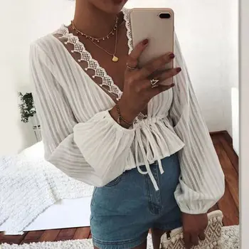 2019 High Street Women's Striped Blouse Lace Deep V Neck Long Lantern Sleeve Shirts Eleghant Lady Waist Lace-up Blouses
2019 High Street Women's Striped Blouse Lace Deep V Neck Long Lantern Sleeve Shirts Eleghant Lady Waist Lace-up Blouses