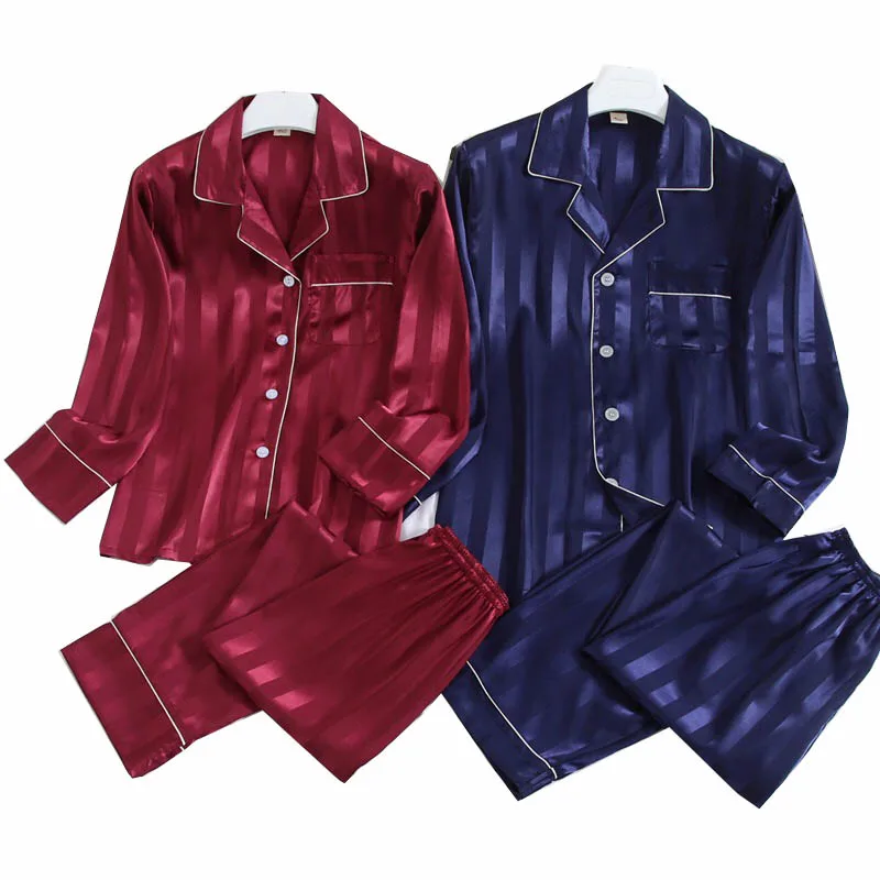 Autumn Lovers Pajamas Set Comfort Silk Satin Solid Color Turn-Down Collar Couples Comfort Thin Loose Homewear For Men And Women
Autumn Lovers Pajamas Set Comfort Silk Satin Solid Color Turn-Down Collar Couples Comfort Thin Loose Homewear For Men And Women