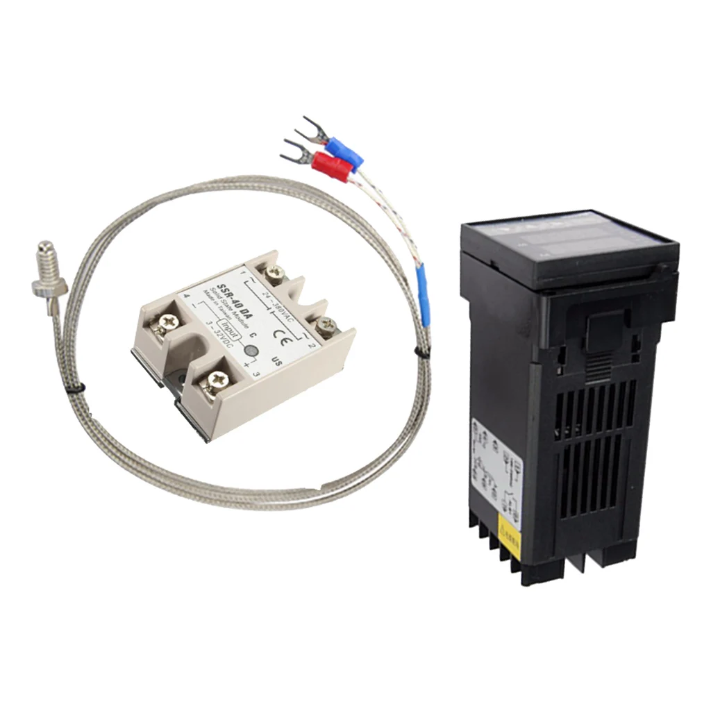 REX-C100 Digital PID Temperature Controller Set: Thermostat SSR output + Max.40A SSR Relay + K Thermocouple Probe RKC (3PCS) REX-C100 Digital PID Temperature Controller Set: Thermostat SSR output + Max.40A SSR Relay + K Thermocouple Probe RKC (3PCS)