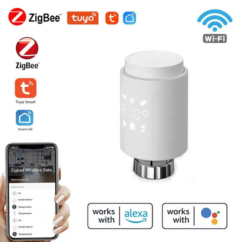 Фото ZigBee Wifi Smart TRV Radiator Actuator Thermostatic Valve Tuya Temperature Controller Voice Remote Control Google Home | Обустройство