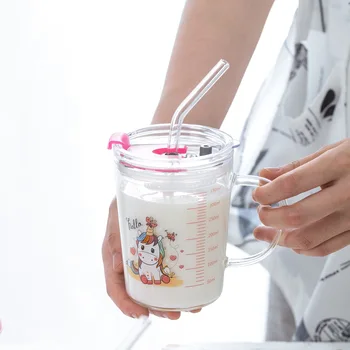 350ml Cute Cartoon Animal Children's Milk Cup with Lid Handle Graduated Straw Mug Heatable Unicorn Glass Straw Mugs
350ml Cute Cartoon Animal Children's Milk Cup with Lid Handle Graduated Straw Mug Heatable Unicorn Glass Straw Mugs