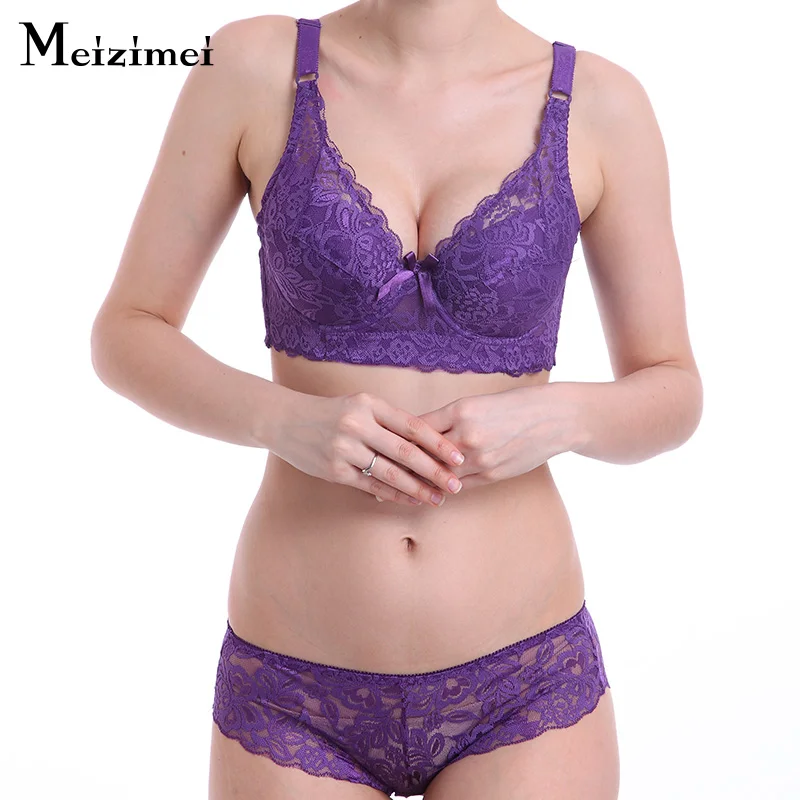 

Meizimei Underwear Set Lace Brief Panty Sexy Bras for Women Wireless Lingerie Intimates Thin Bralette Top BH Plus Size Push Up