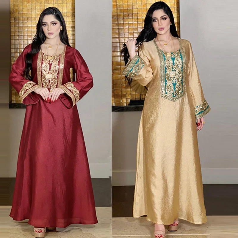 

2024 Ramadan Eid Abaya Dress for Women Modest Embroidery Jalabiya Moroccan Caftan Dubai Arabic Muslim Ethnic Robe Vestidos Gown