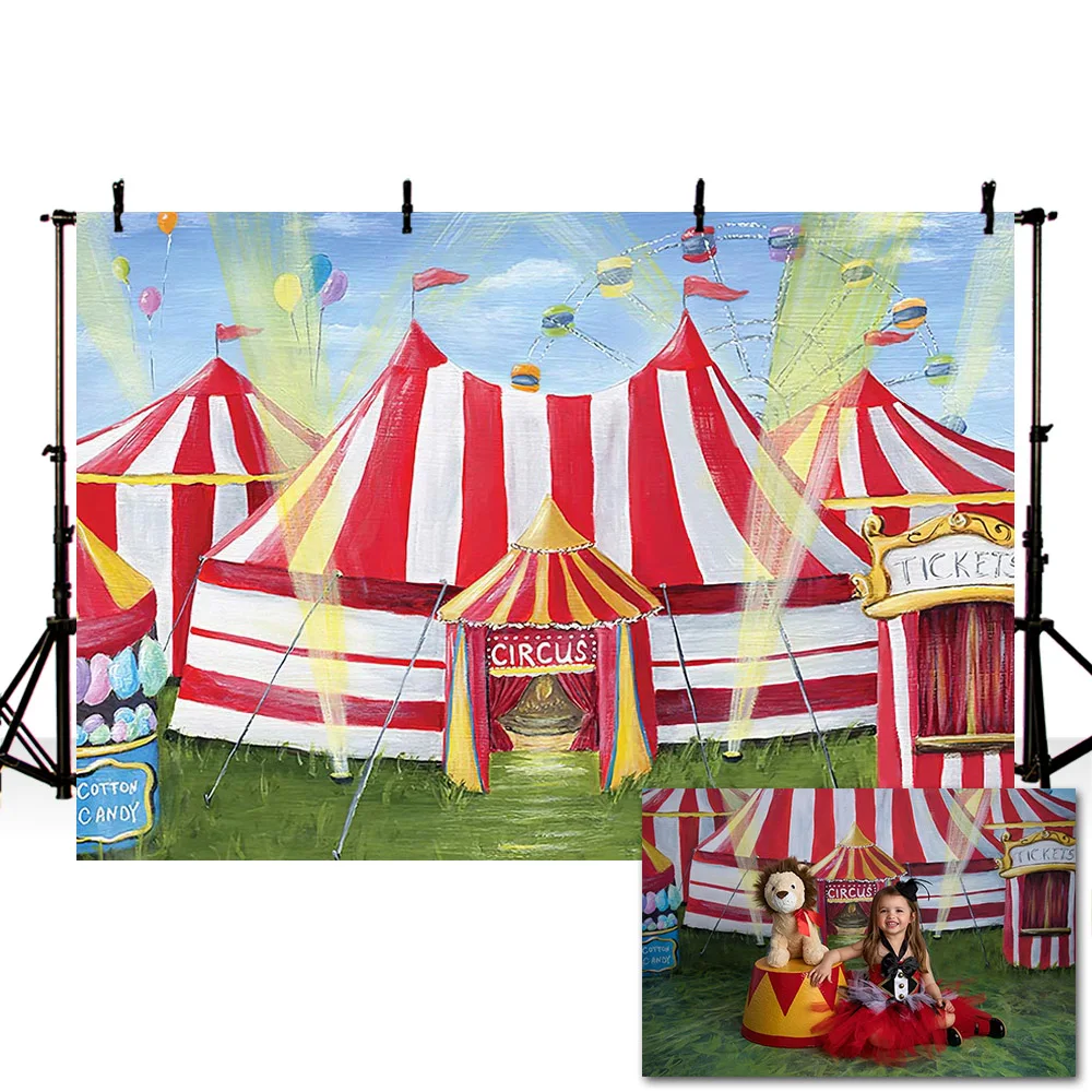Mehofond Circus Backdrop Red White Stripes Grassland Ferris Wheel Baby Birthday Photography Background Photo Studio Photophone
Mehofond Circus Backdrop Red White Stripes Grassland Ferris Wheel Baby Birthday Photography Background Photo Studio Photophone